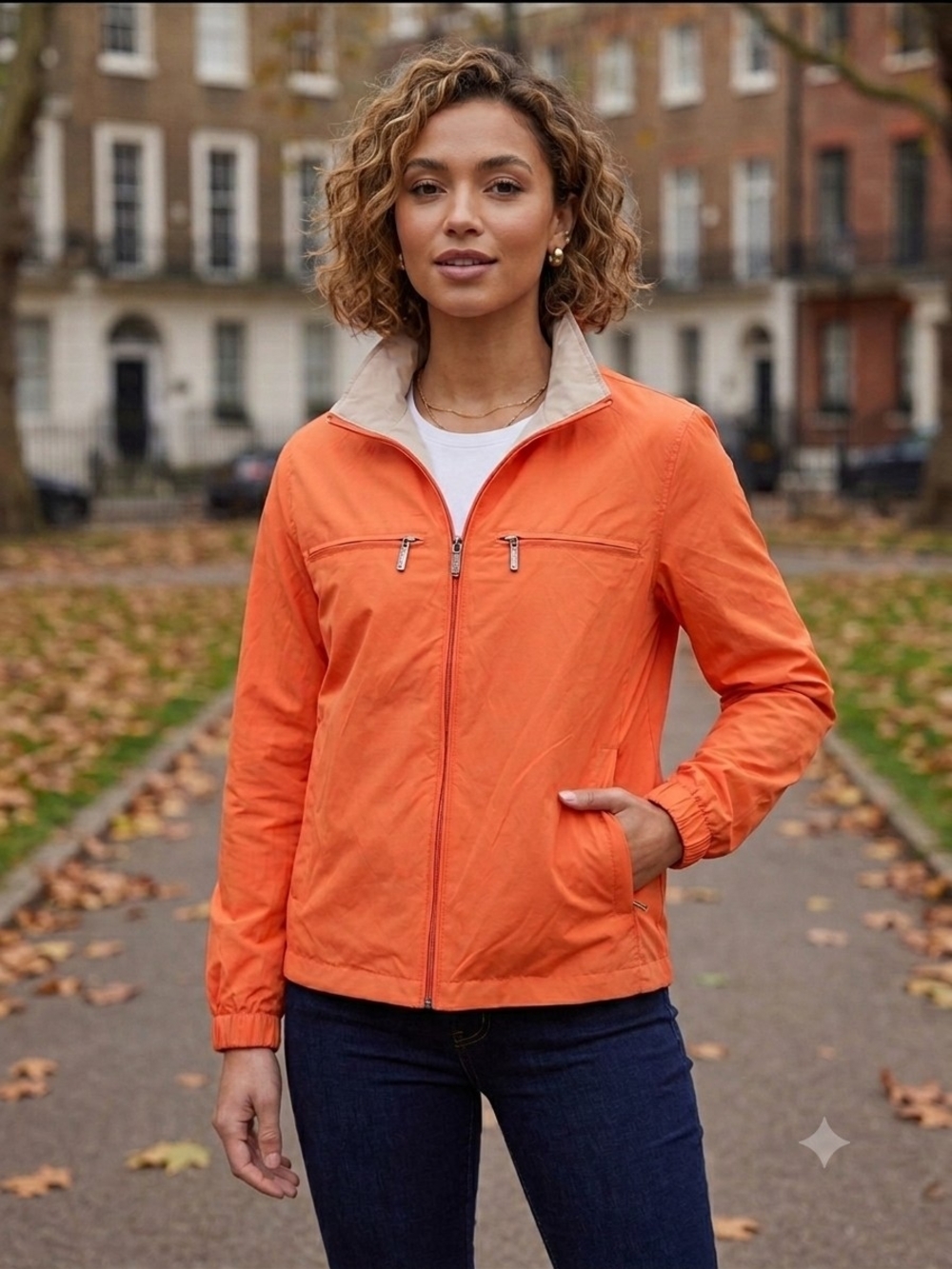 Michael Kors Orange Bomber Jacket with Contrast Inner Collar